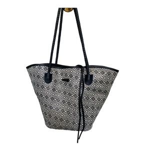 Neiman Marcus Straw Tote with Leather